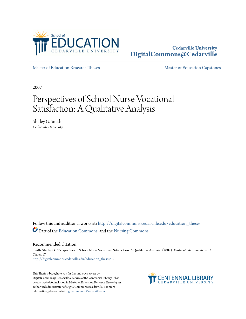 Perspectives of School Nurse Vocational Satisfaction: a Qualitative Analysis Shirley G