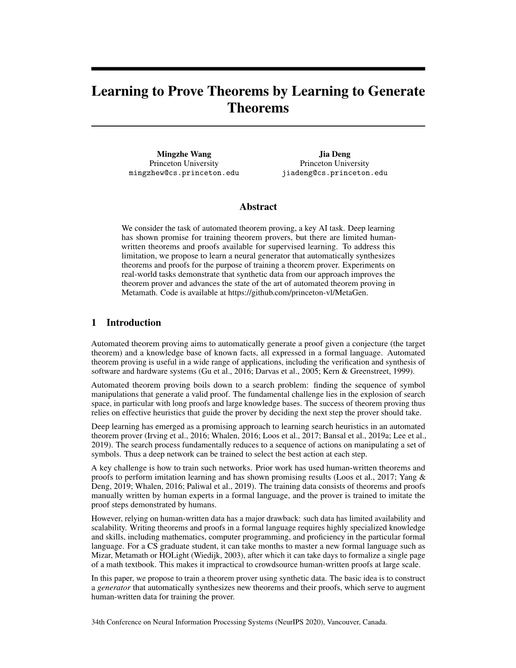 Learning to Prove Theorems by Learning to Generate Theorems