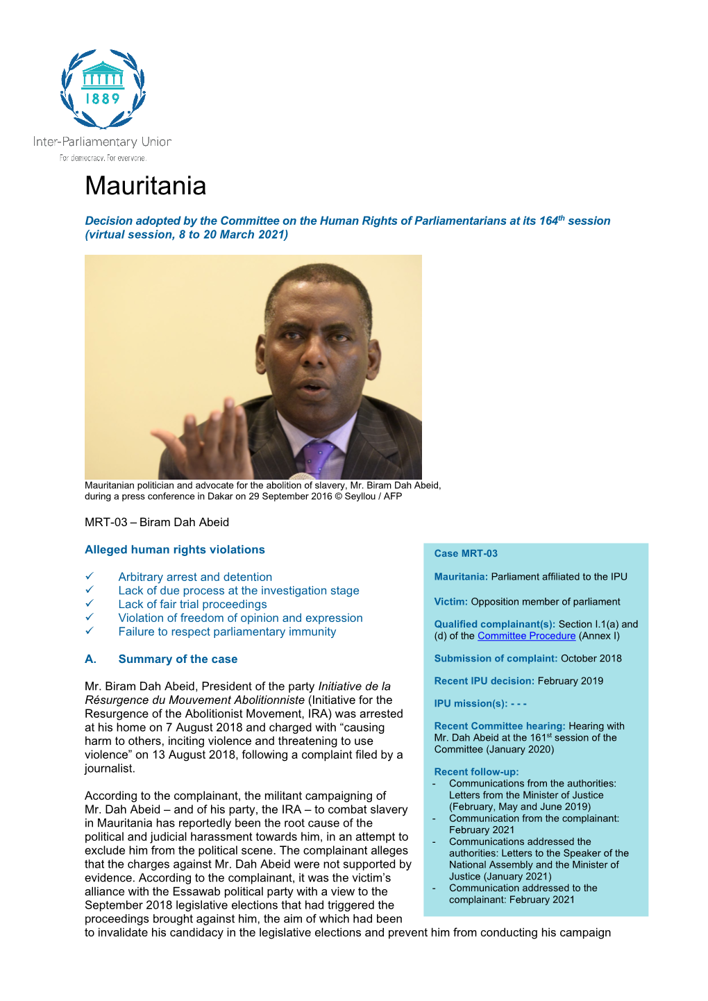 Human Rights Decision: Mauritania March 2021 (Abeid)