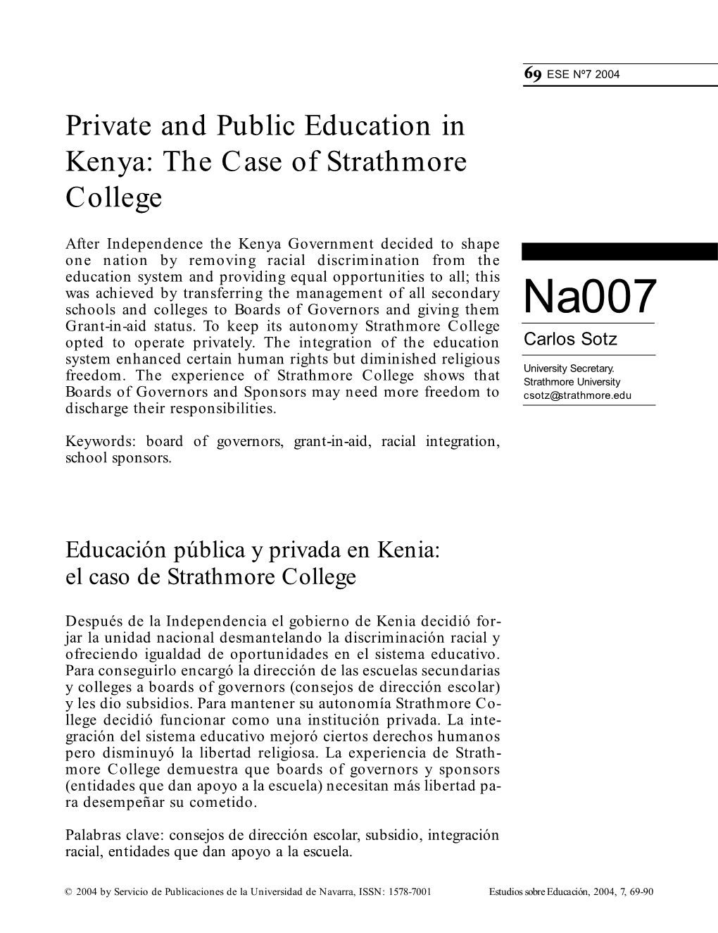 Private and Public Education in Kenya: the Case of Strathmore College