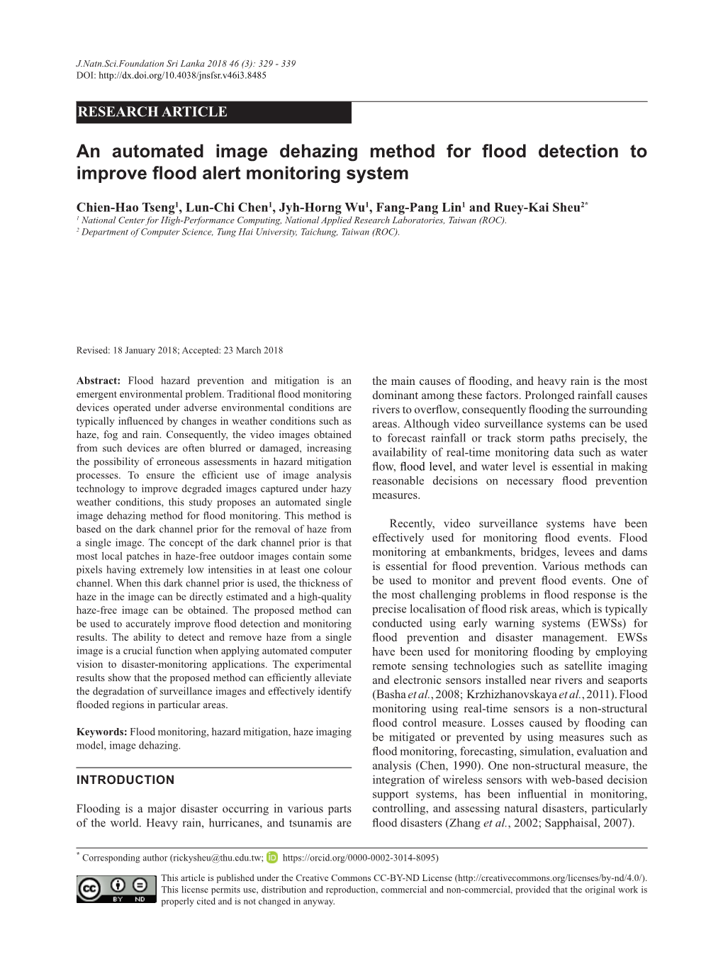 An Automated Image Dehazing Method for Flood Detection to Improve Flood Alert Monitoring System