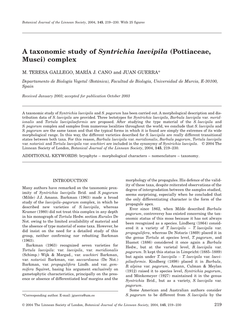 A Taxonomic Study of Syntrichia Laevipila Complex M