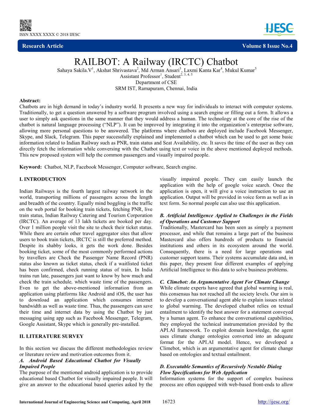 RAILBOT: a Railway (IRCTC) Chatbot