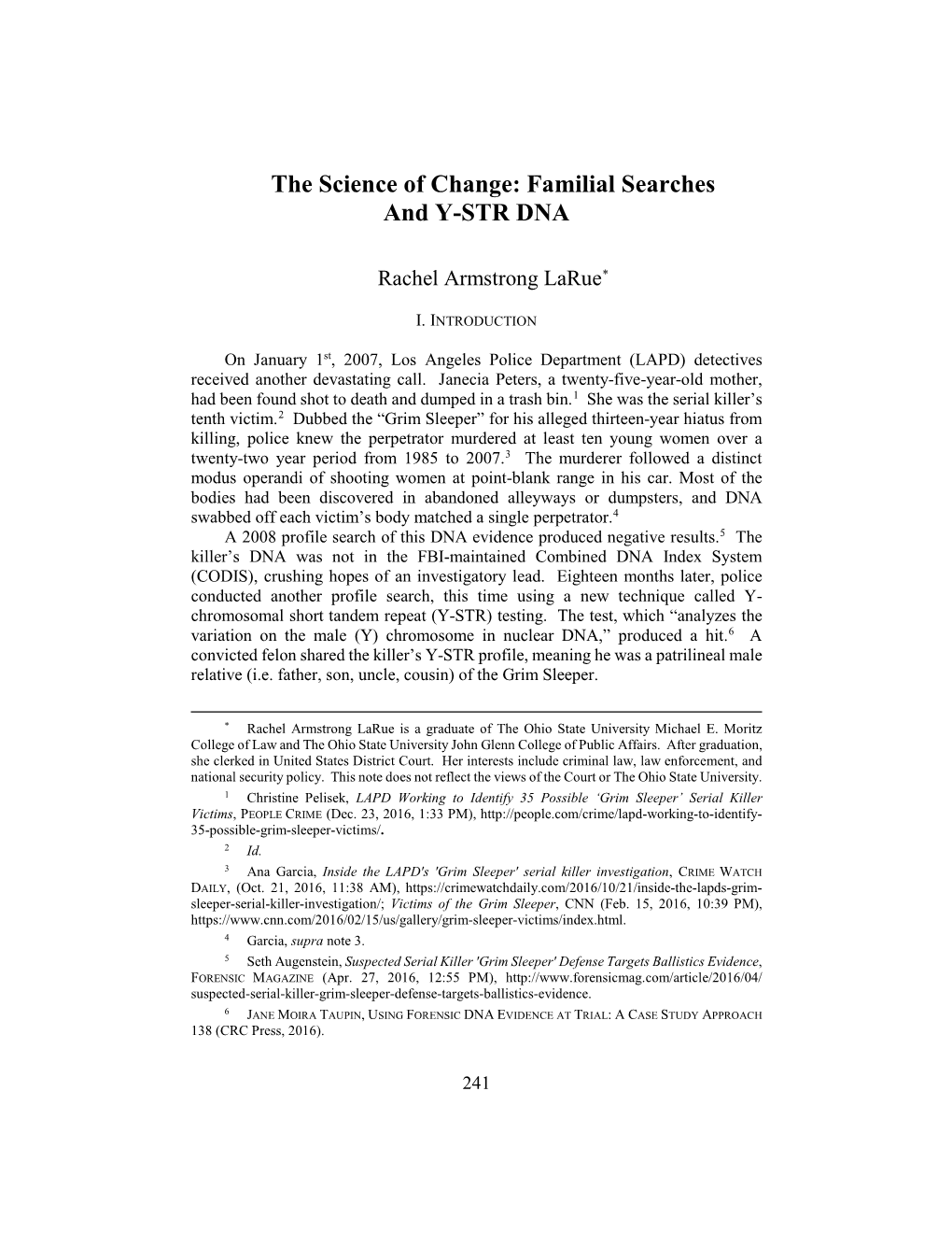 The Science of Change: Familial Searches and Y-STR DNA