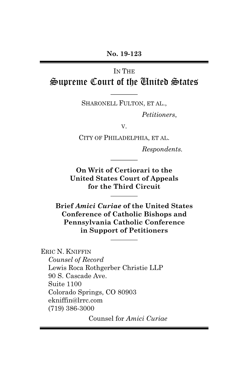 Brief Amici Curiae of United States Conference of Catholic Bishops, Et