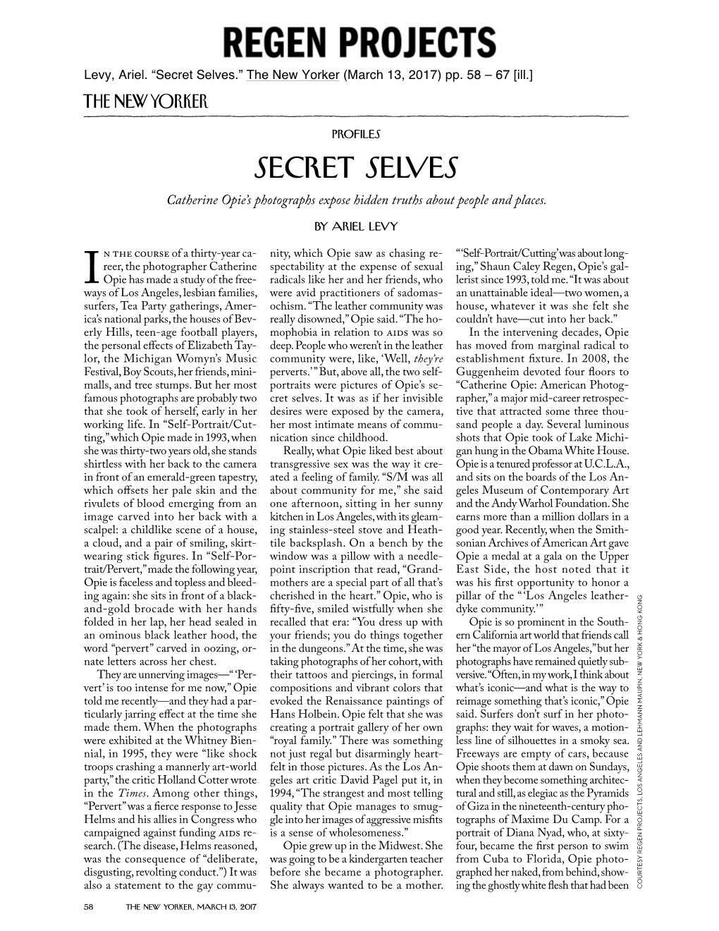 Secret Selves.” the New Yorker (March 13, 2017) Pp