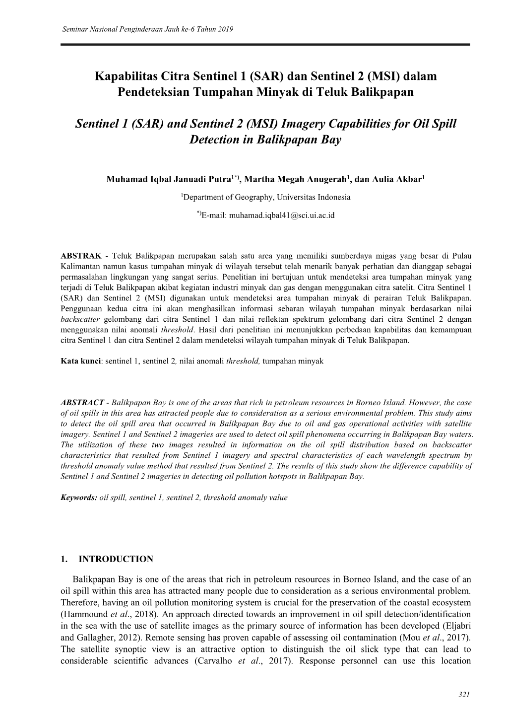 38 Sentinel 1 and Sentinel 2 Imagery Capability for Oil Spill Detection In