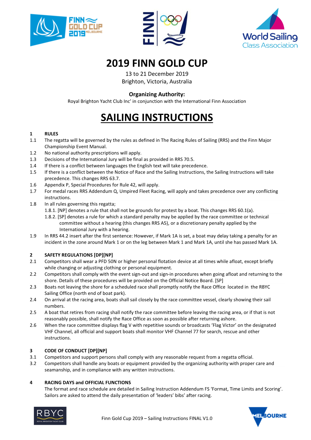 2019 Finn Gold Cup Sailing Instructions