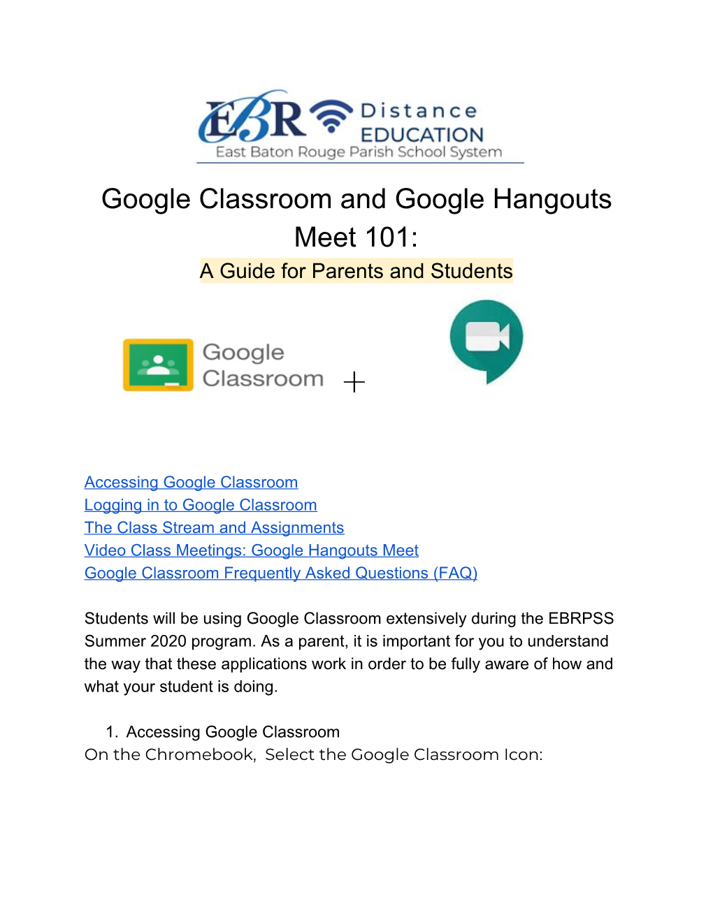 Google Classroom and Google Hangouts Meet 101: a Guide for Parents and Students