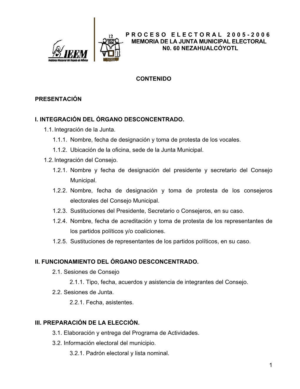 Proceso Electoral 2005-2006 Memoria De La Junta Municipal Electoral N0