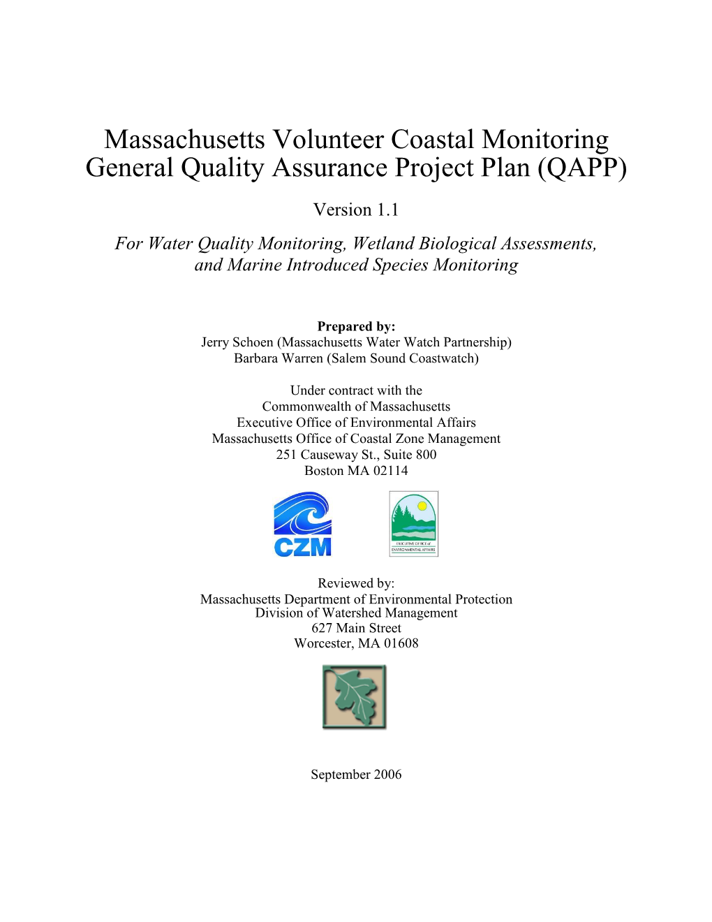 Massachusetts Volunteer Coastal Monitoringgeneral Quality