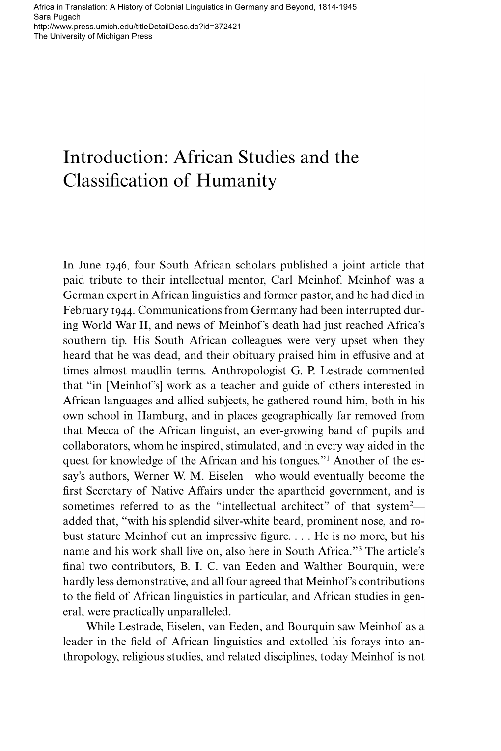 African Studies and the Classification of Humanity