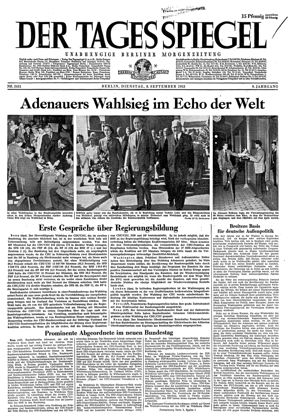 Adenauers Wahlsieg Im Echo Der Welt
