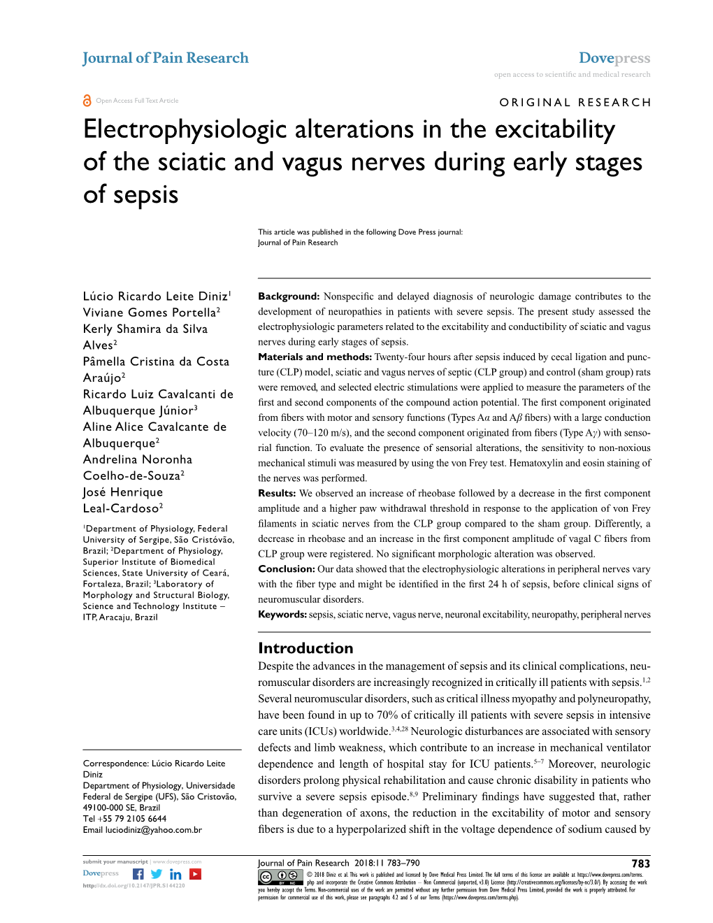 Electrophysiologic Alterations in the Excitability of the Sciatic and Vagus Nerves During Early Stages of Sepsis