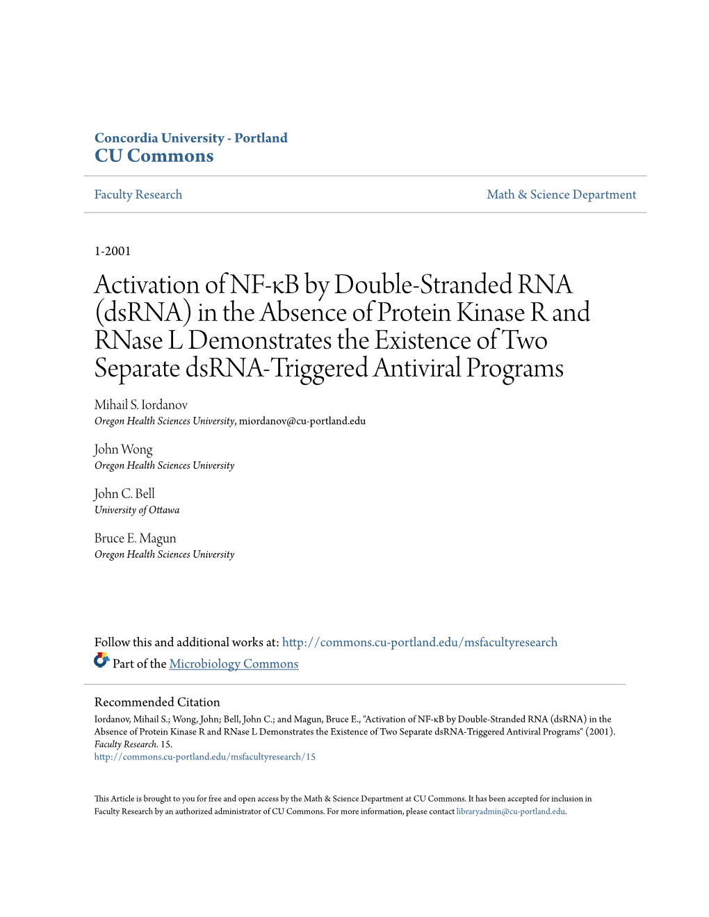 Activation of NF-Κb by Double-Stranded