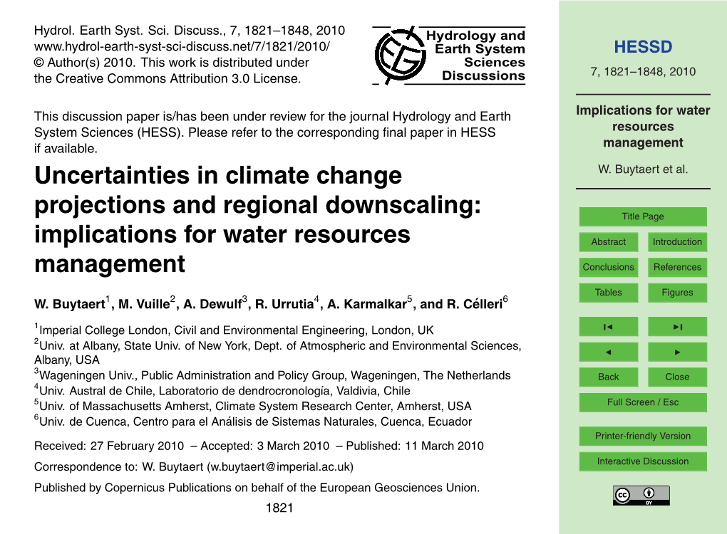 Implications for Water Resources Management Printer-Friendly Version