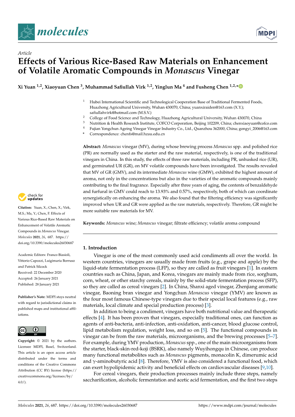 Effects of Various Rice-Based Raw Materials on Enhancement of Volatile Aromatic Compounds in Monascus Vinegar