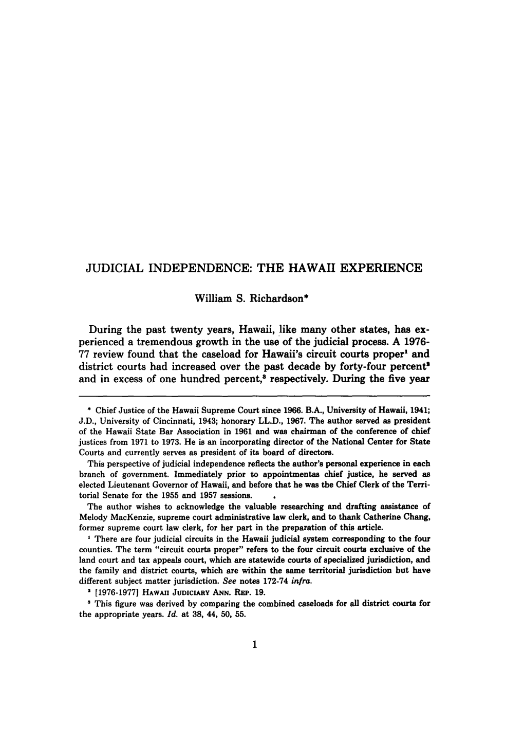 Judicial Independence: the Hawaii Experience