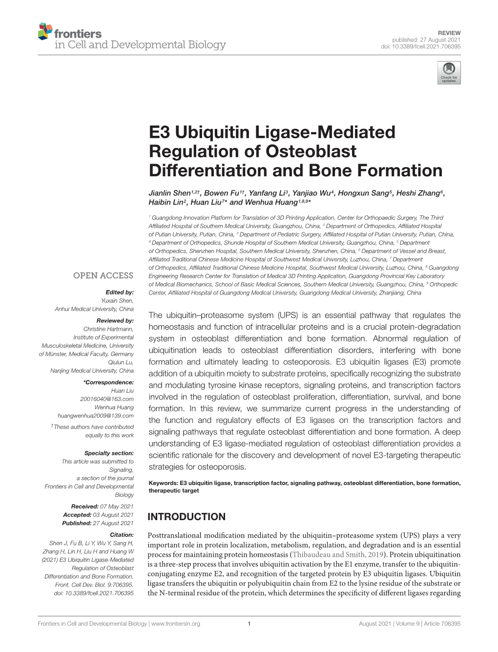 E3 Ubiquitin Ligase-Mediated Regulation of Osteoblast Differentiation and Bone Formation