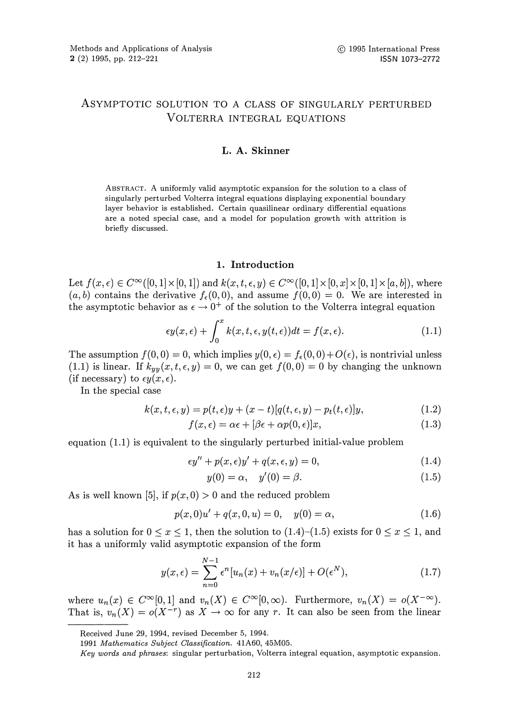 Y(X,E)=Y, *>»(*) + Vow'x + 0(Ear)' (1-7)