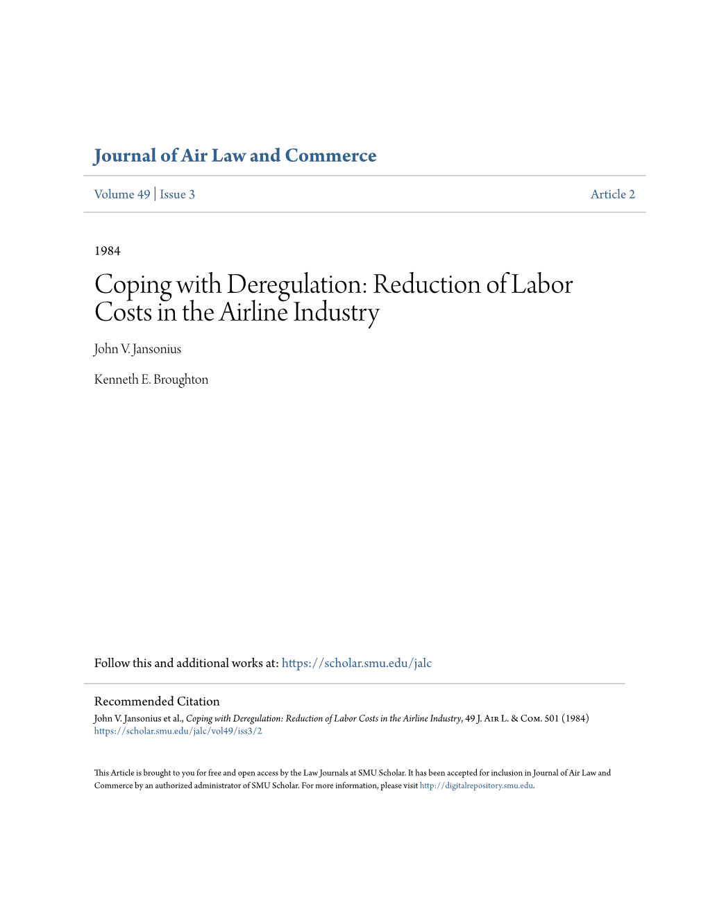 Reduction of Labor Costs in the Airline Industry John V