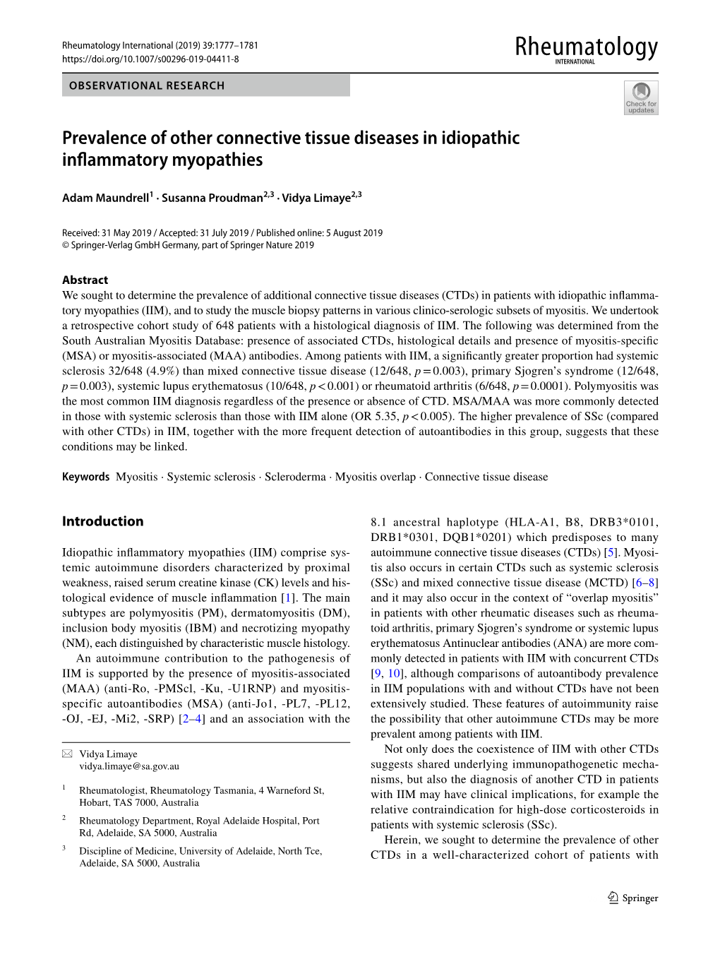 Prevalence of Other Connective Tissue Diseases in Idiopathic Inflammatory