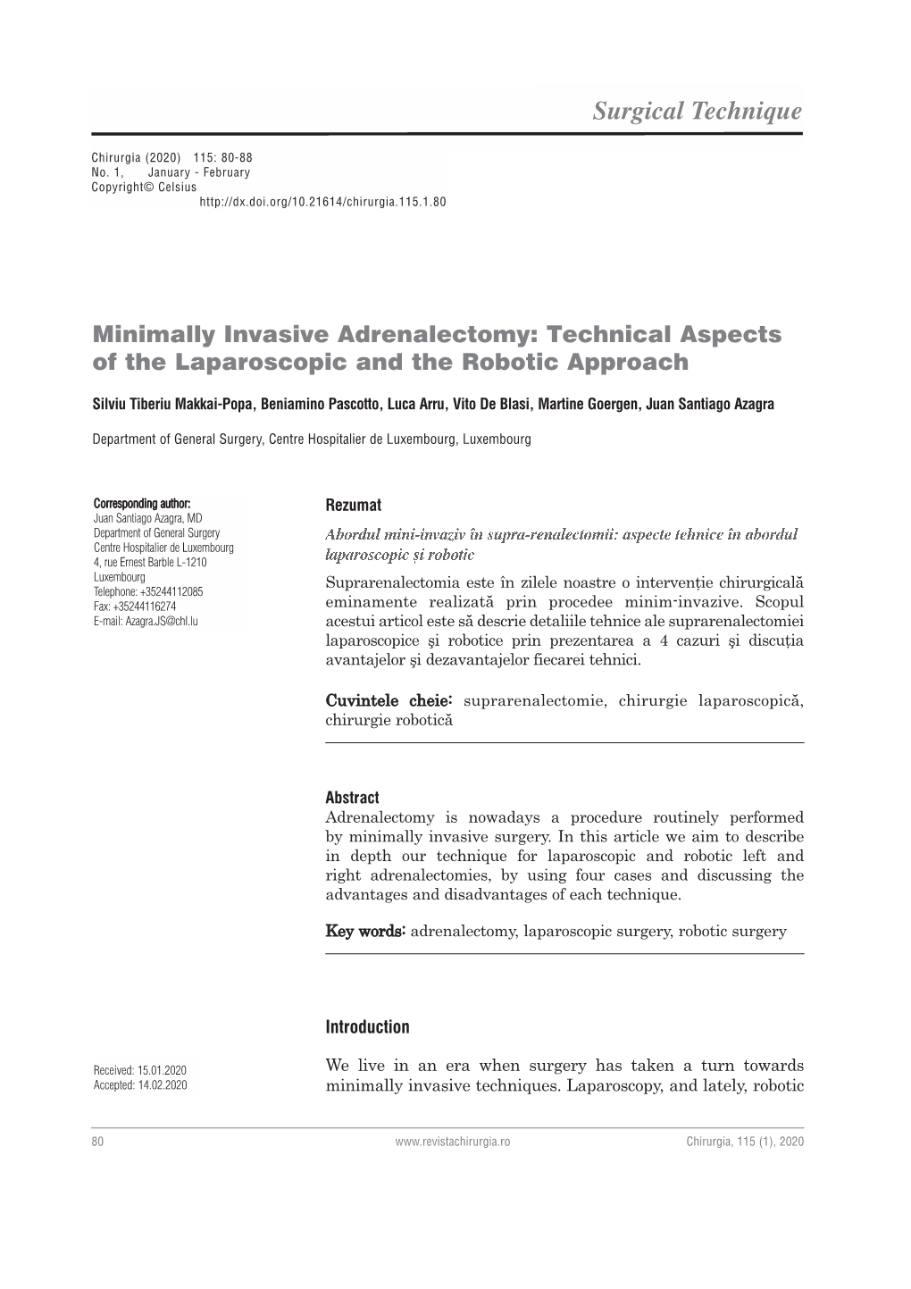 Minimally Invasive Adrenalectomy: Technical Aspects of the Laparoscopic and the Robotic Approach