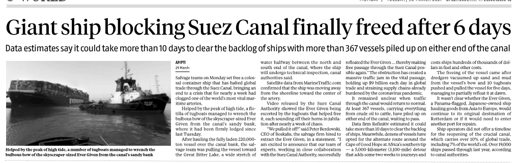 Giant Ship Blocking Suez Canal Finally Freed After 6 Days