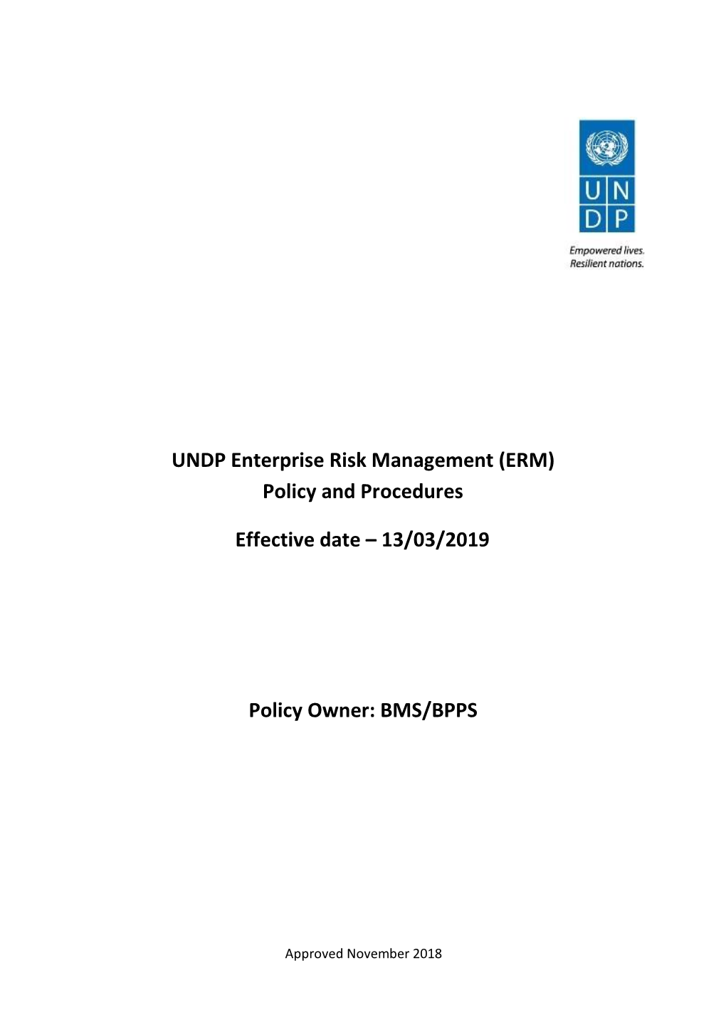 UNDP Enterprise Risk Management (ERM) Policy and Procedures