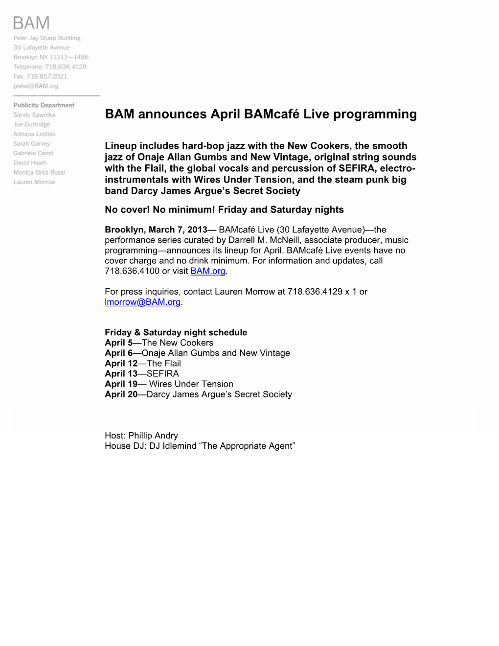 BAM Announces April Bamcafé Live Programming