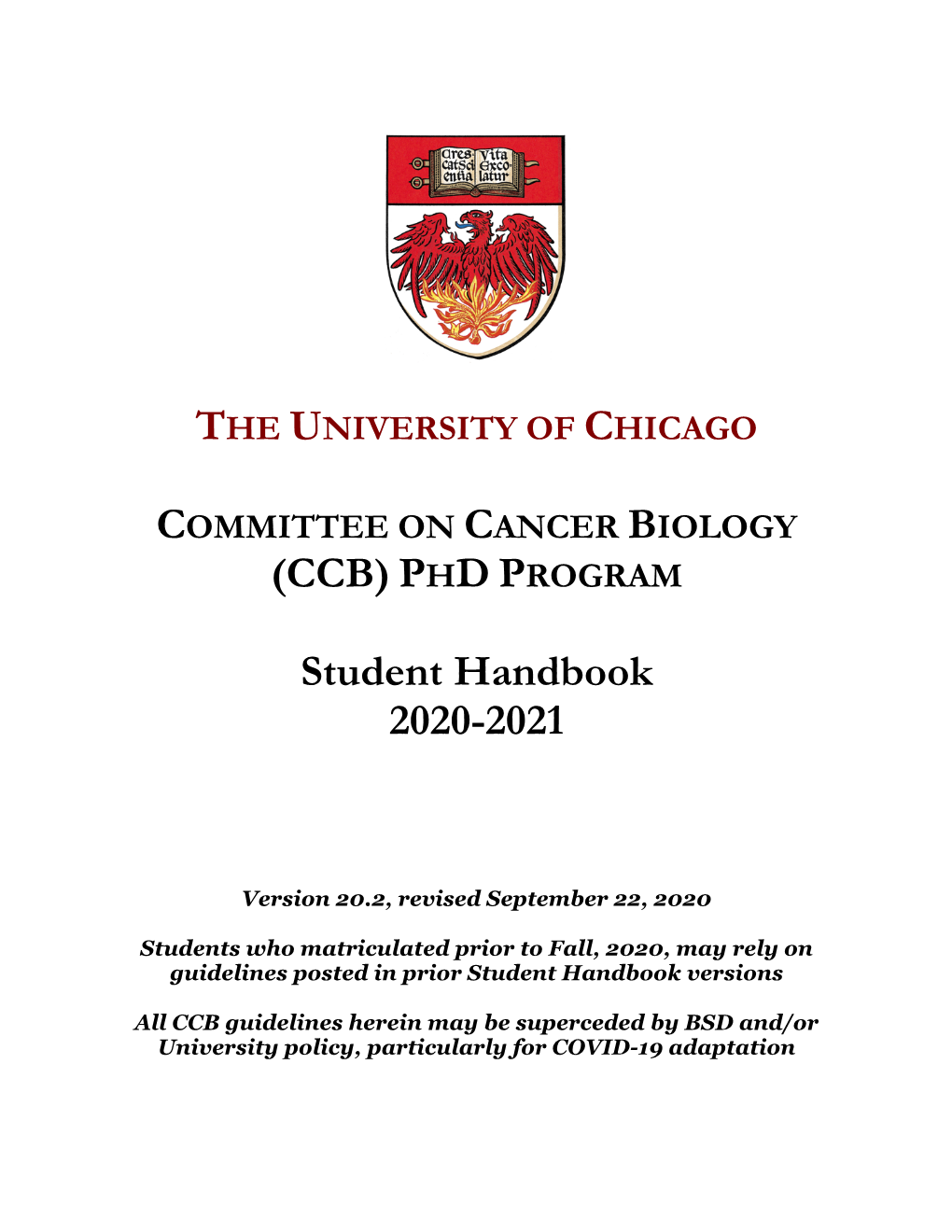 (CCB) PHD PROGRAM Student Handbook 2020-2021