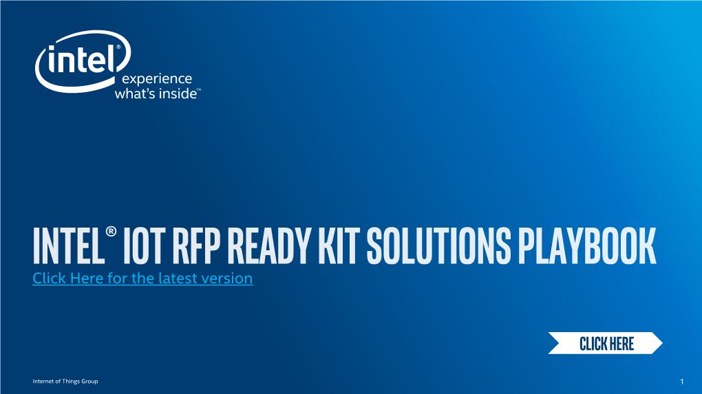 Intel® Iot RFP Ready Kit Solutions Playbook