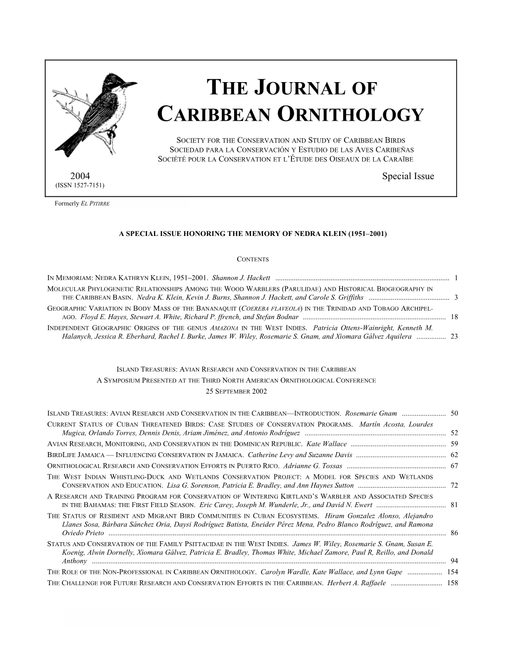 The Journal of Caribbean Ornithology