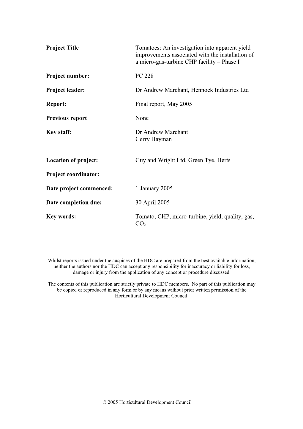 Contract Report for the Horticultural Development Council s2