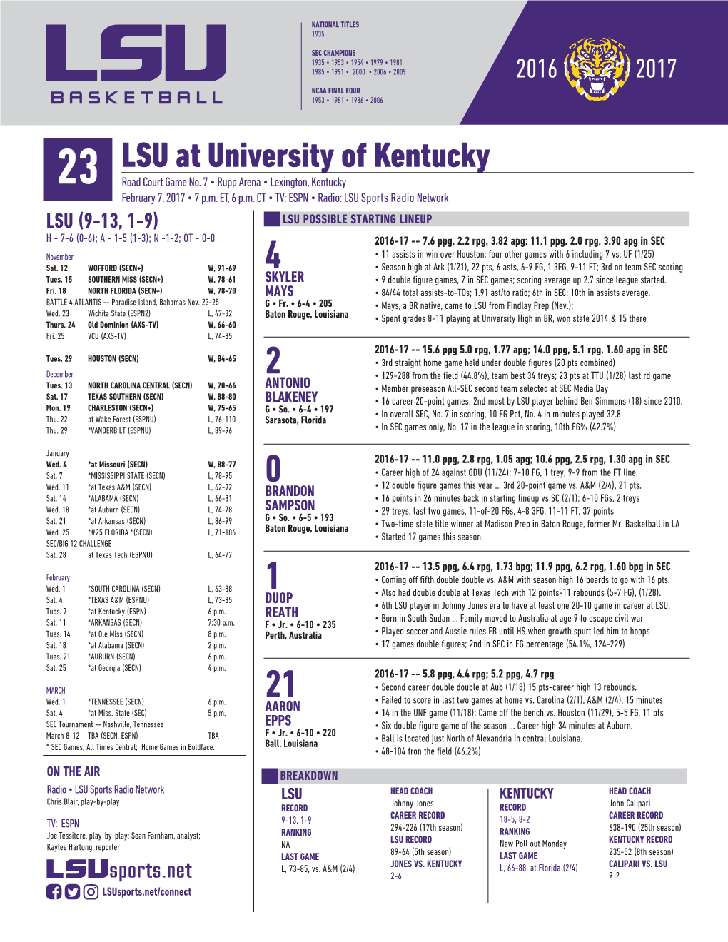 LSU at University of Kentucky 23 Road Court Game No