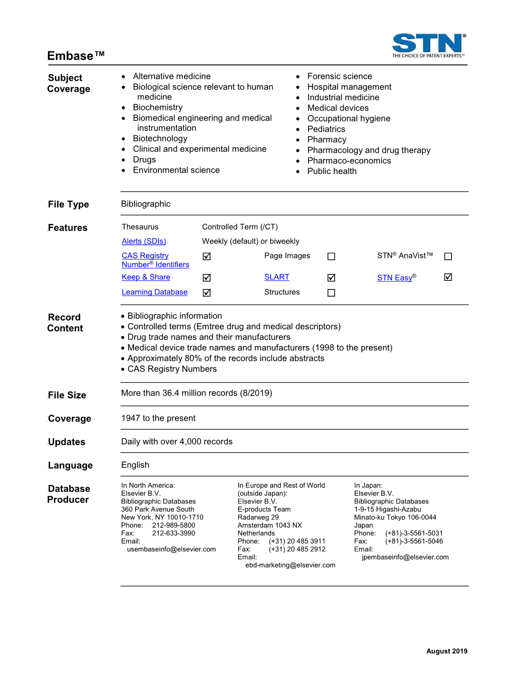 EMBASE Database Summary Sheet (DBSS)