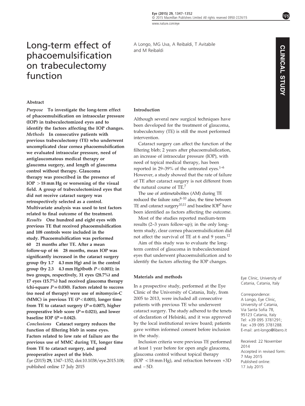 Long-Term Effect of Phacoemulsification On