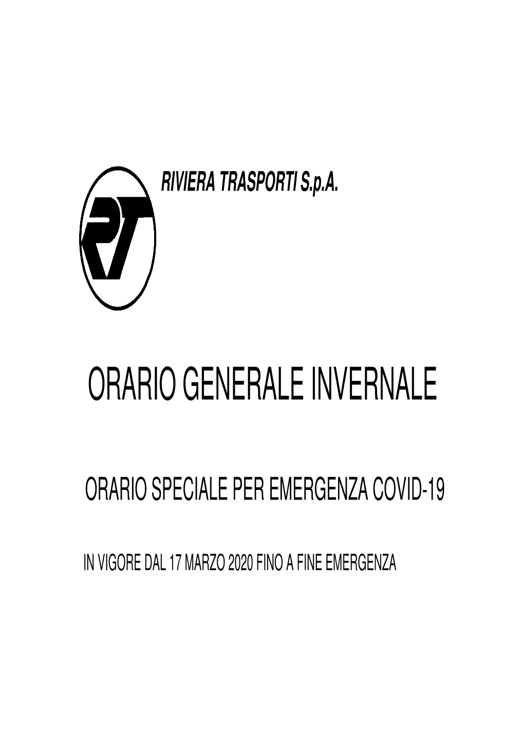 2019-2020 Orario Invernale Generale CORONAVIRUS