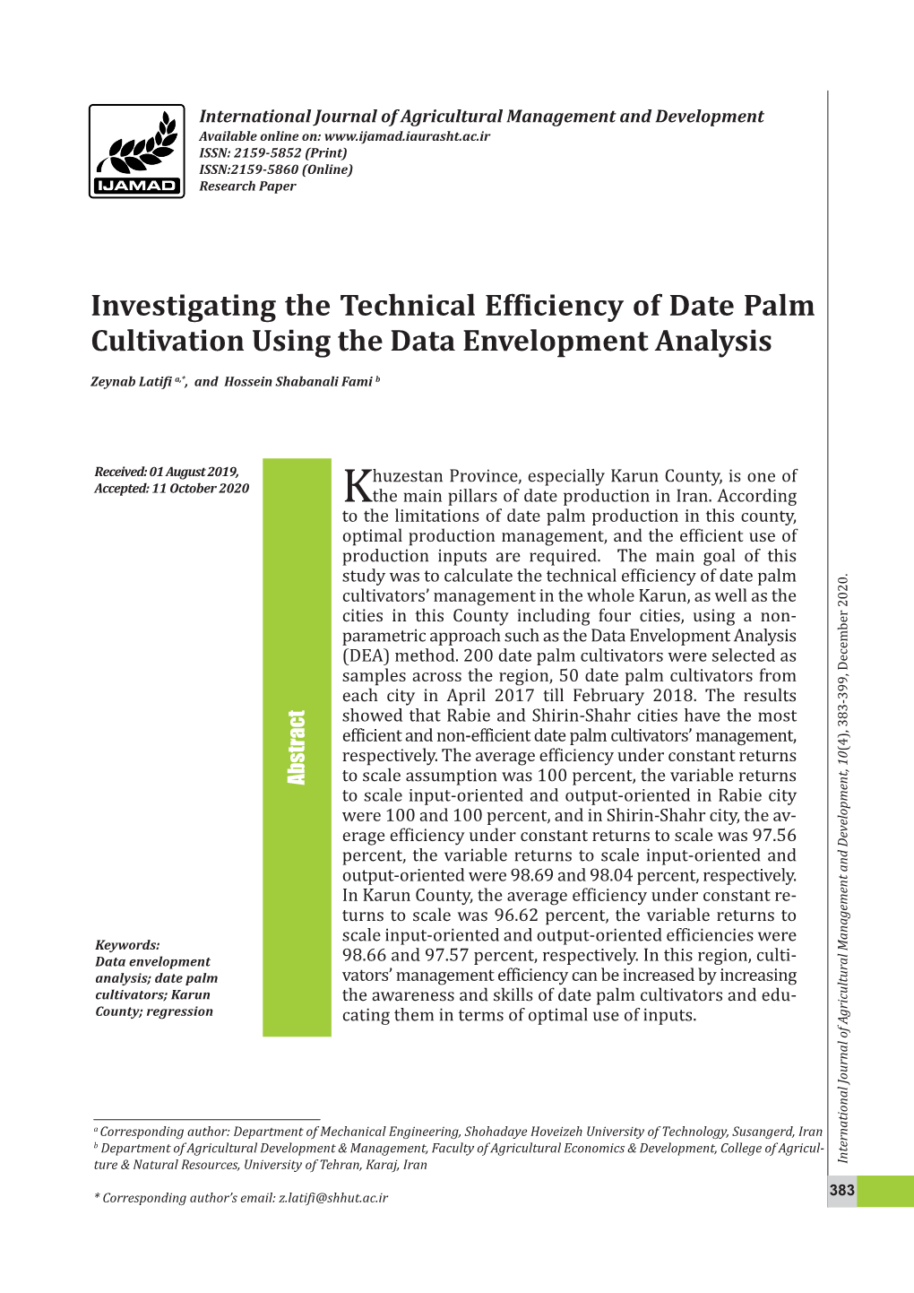 Investigating the Technical Efficiency of Date Palm Cultivation Using