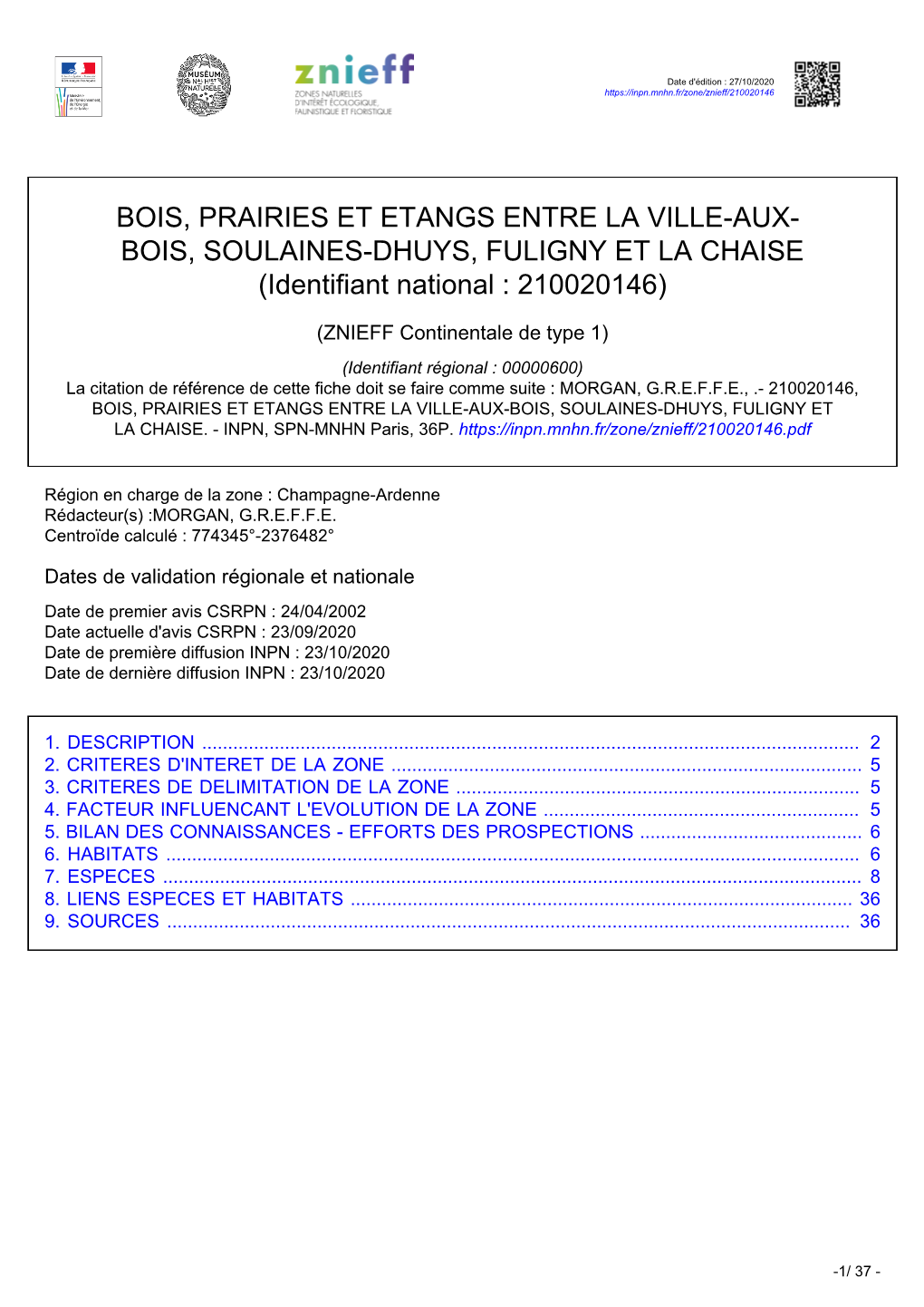 BOIS, PRAIRIES ET ETANGS ENTRE LA VILLE-AUX- BOIS, SOULAINES-DHUYS, FULIGNY ET LA CHAISE (Identifiant National : 210020146)