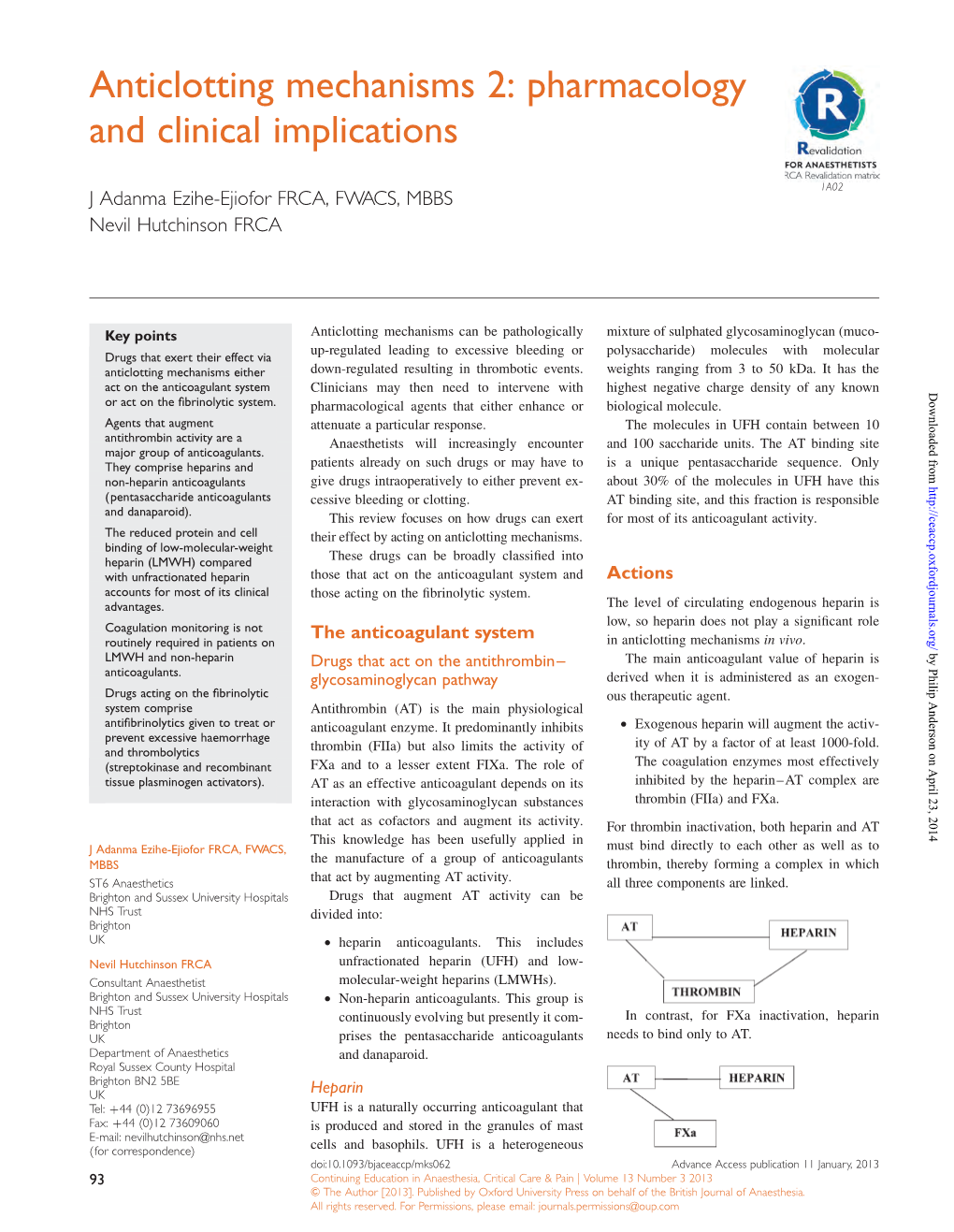 Anticlotting Mechanisms 2: Pharmacology and Clinical Implications