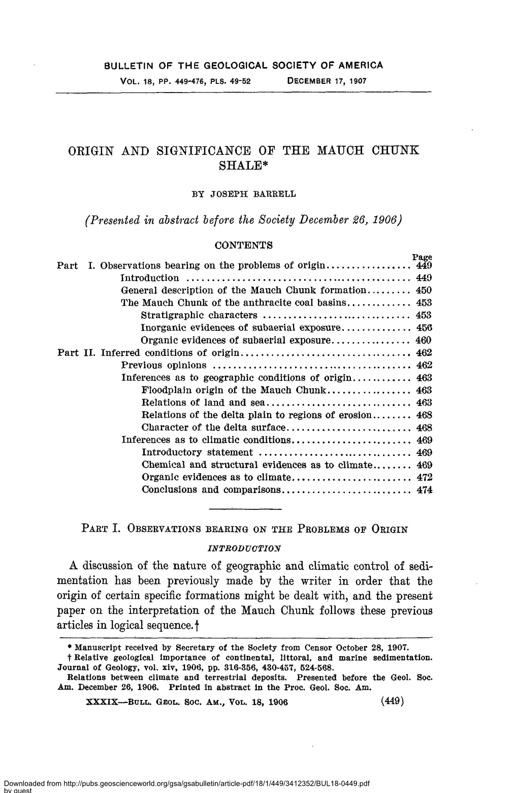 Origin and Significance of the Mauch Chunk Shale*