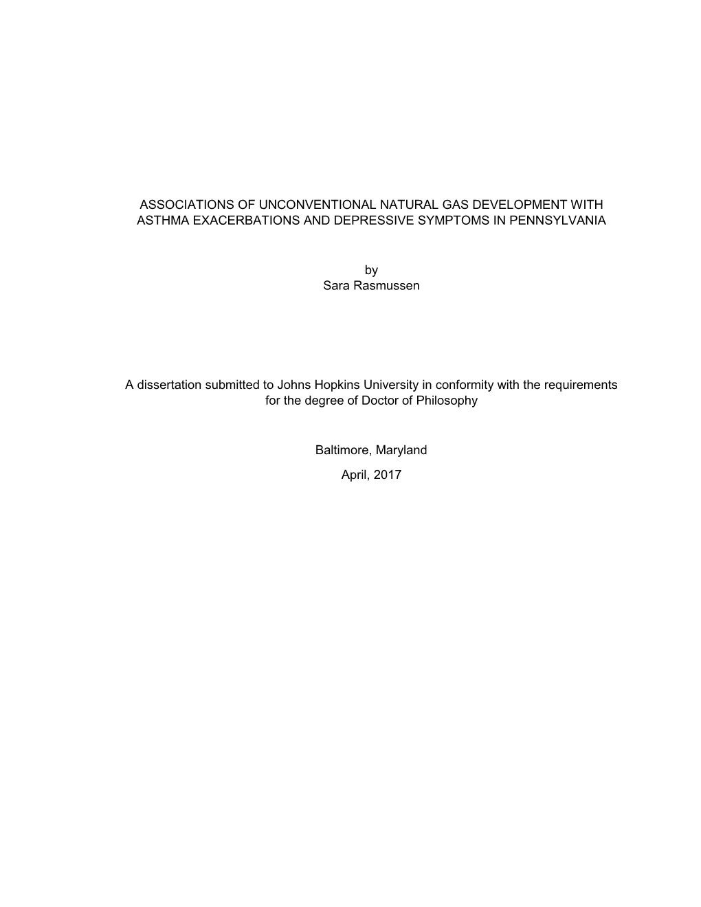 Associations of Unconventional Natural Gas Development with Asthma Exacerbations and Depressive Symptoms in Pennsylvania