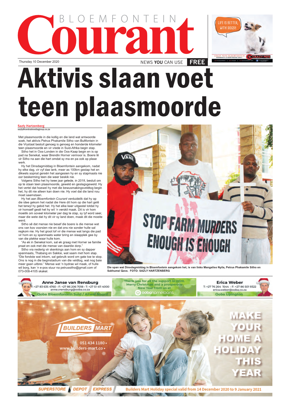 NEWS YOU CAN USE FREE Aktivis Slaan Voet Teen Plaasmoorde Sazly Hartzenberg Sazly@Centralmediagroup.Co.Za