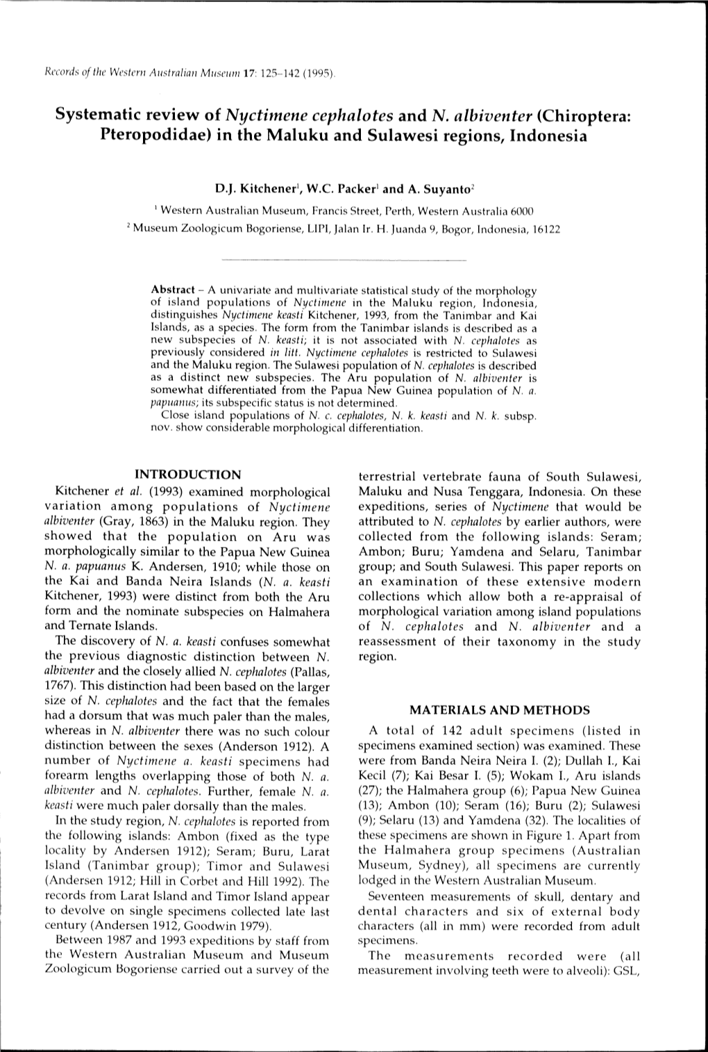 Systematic Review of Nyctimene Cephalotes and N