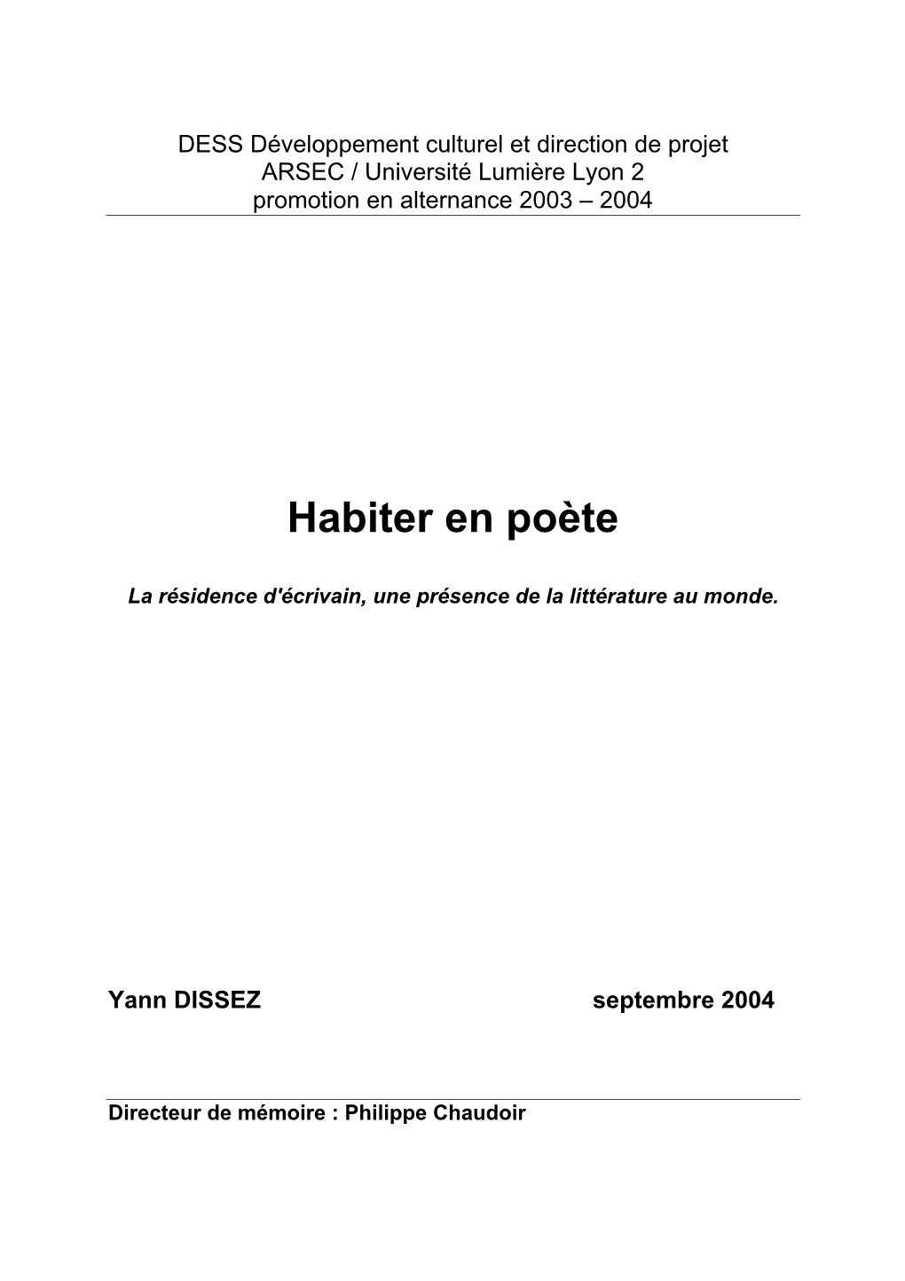 Habiter En Poète