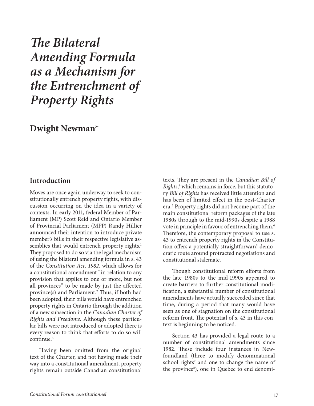 The Bilateral Amending Formula As a Mechanism for the Entrenchment of Property Rights