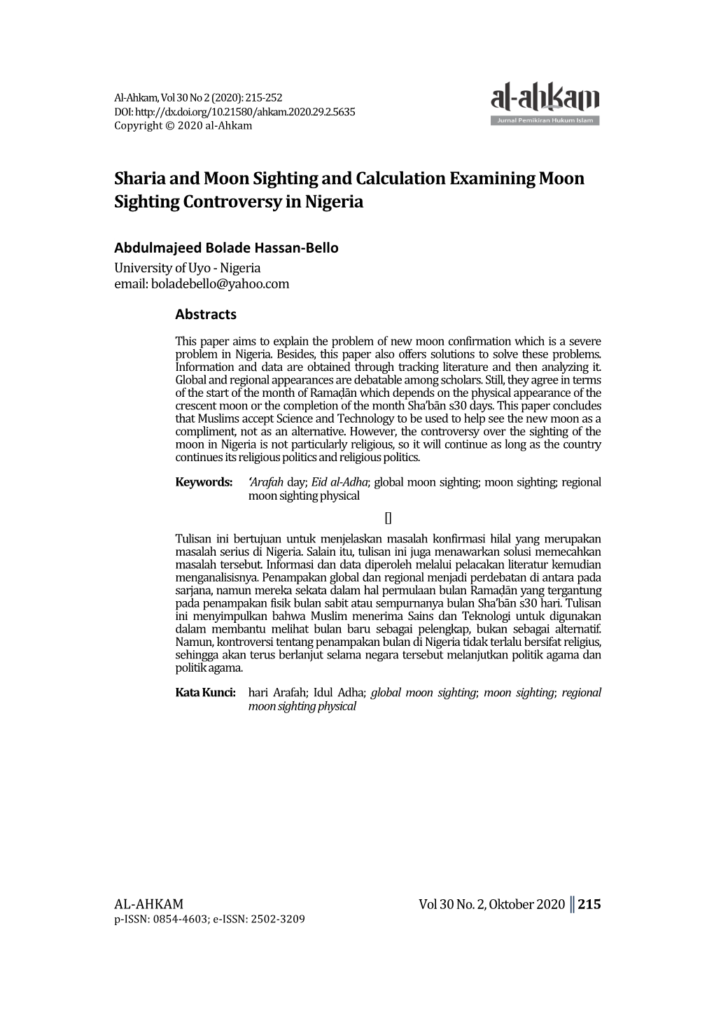 Sharia and Moon Sighting and Calculation Examining Moon Sighting Controversy in Nigeria