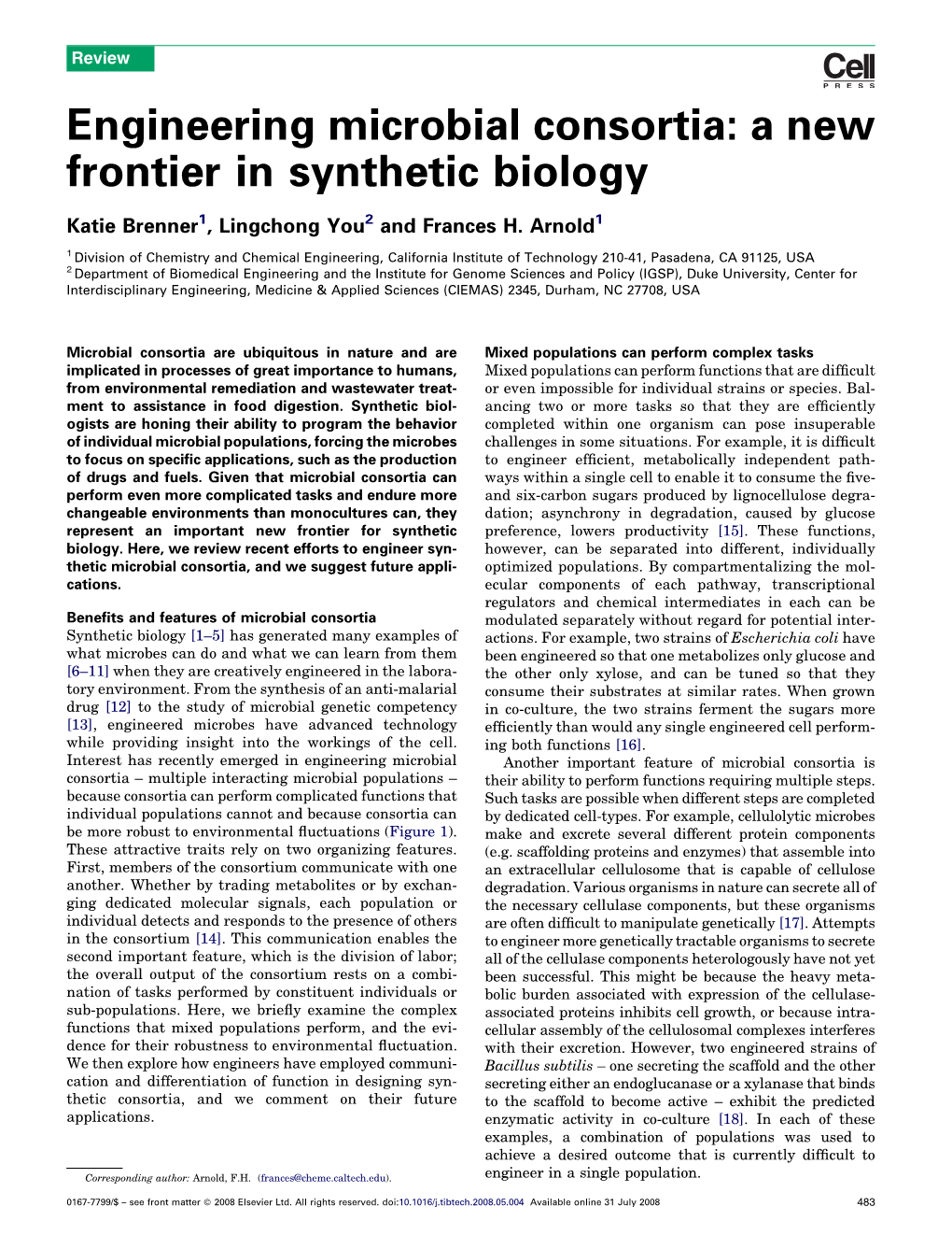 Engineering Microbial Consortia: a New Frontier in Synthetic Biology