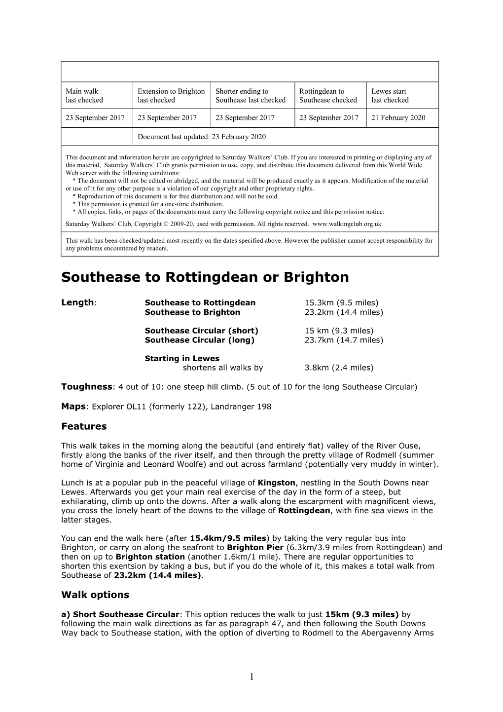 Southease to Rottingdean Or Brighton